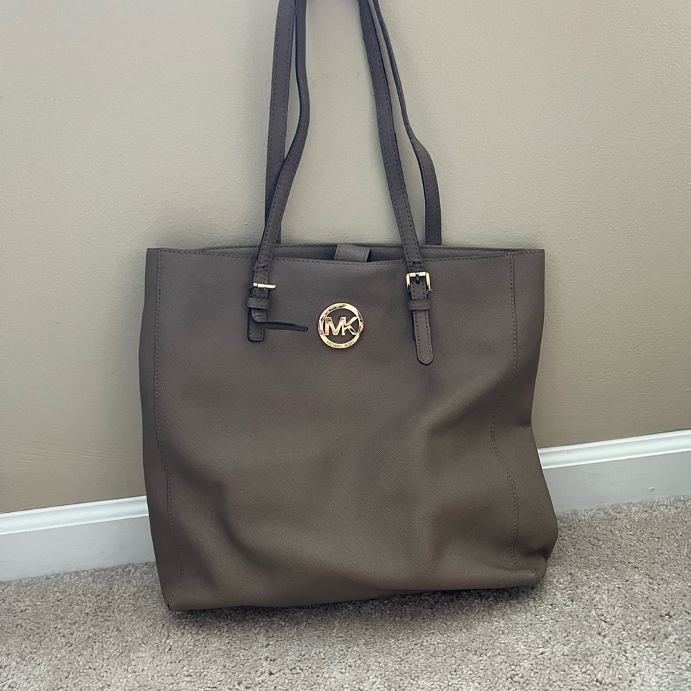 Michael Kors Brown Structured Tote with Gold Hardware